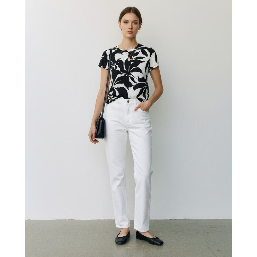 Sanctuary Women's Black and White Leaf Print Cotton Pocket Tee M
